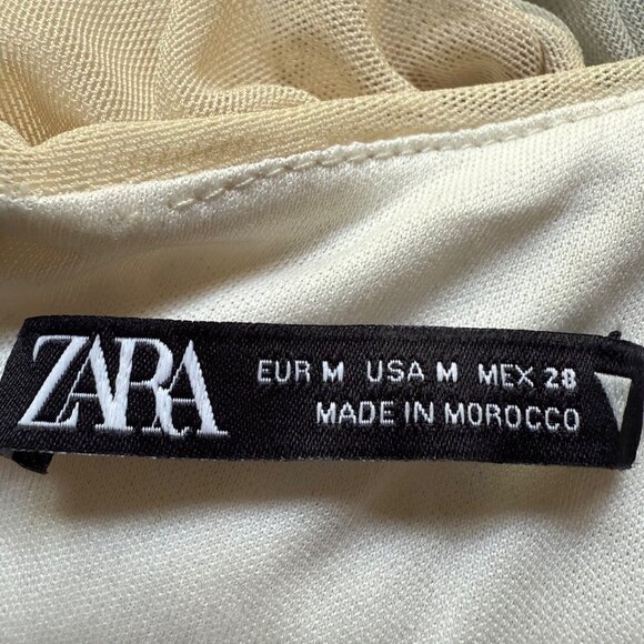 Zara Size M Beige & Gray Tie Dye Printed Tulle Ruched One Shoulder Maxi Dress - Picture 8 of 16